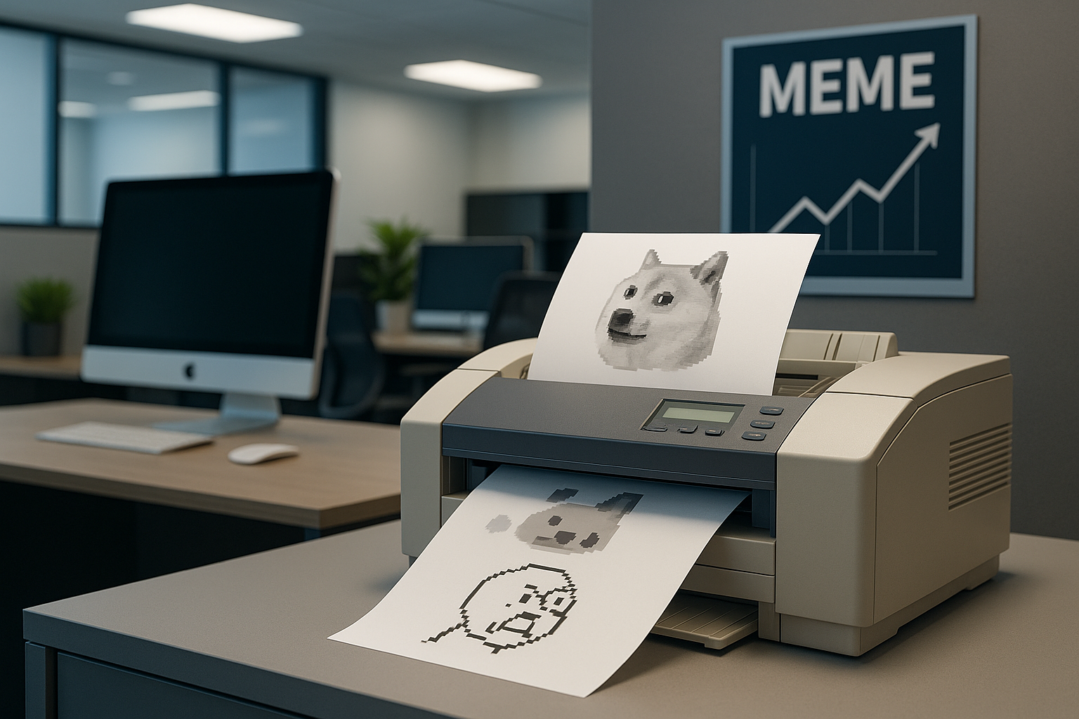 Vintage fax machine with memes